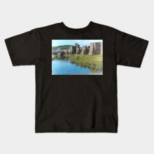 The Ramparts of Caerphilly Castle Digital Sketch Kids T-Shirt